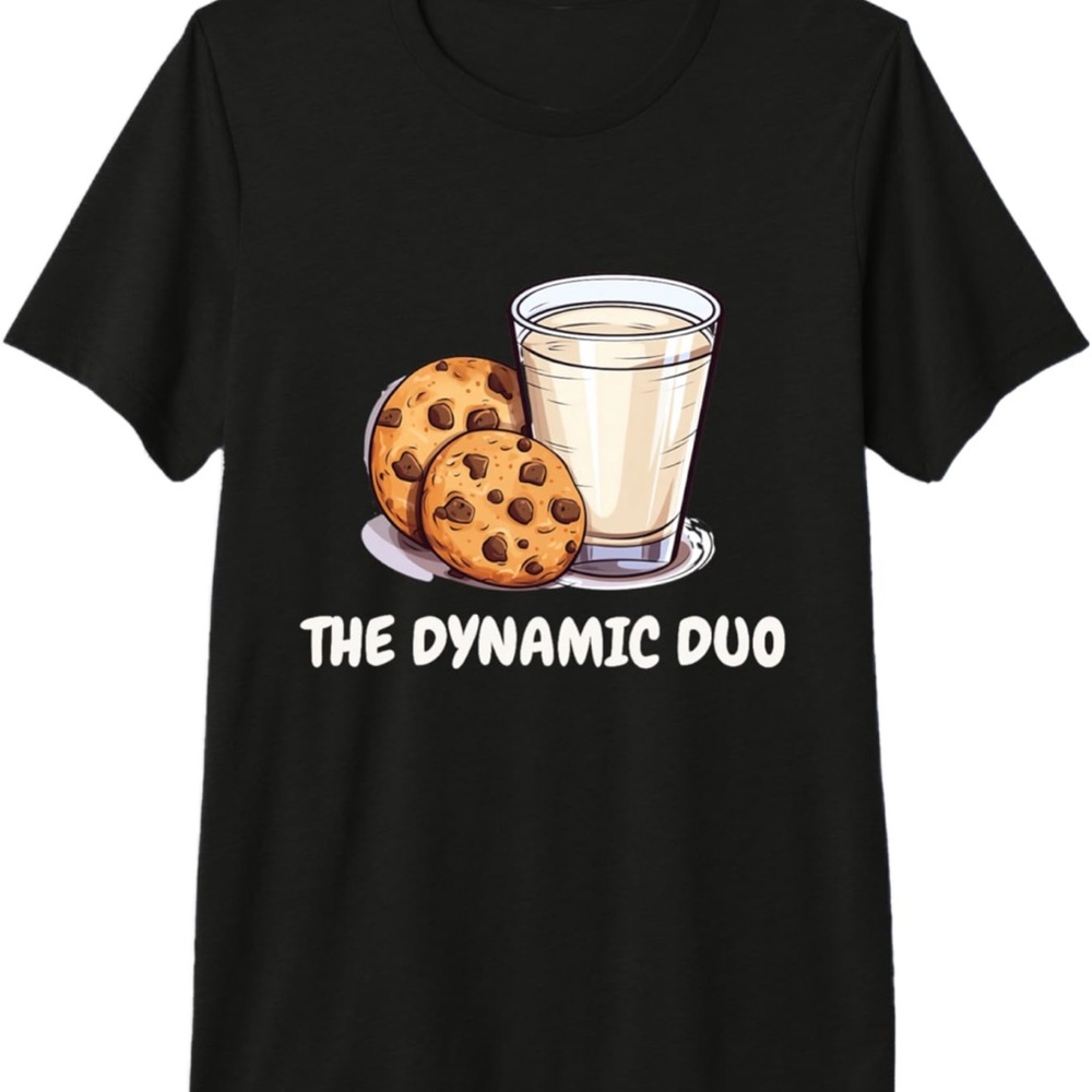 Black T-Shirt with Milk and Cookies Graphic